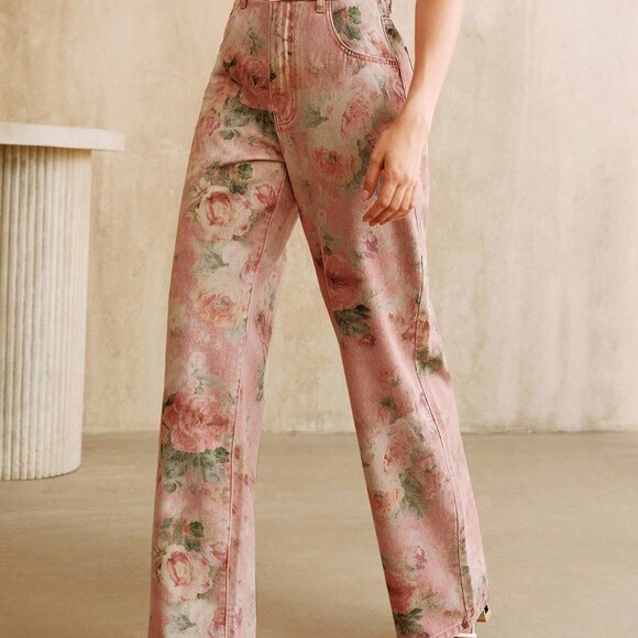 Pink Casual Women's Printed Jeans - Picture 2 of 7